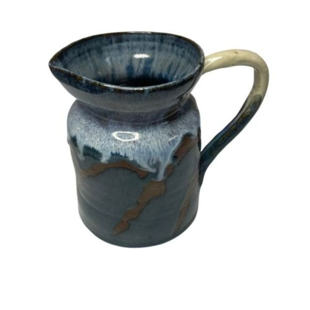 G. Miller Art Pottery Pitcher Vase Blue Glaze Earthenware 5.5x6”